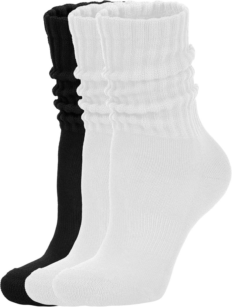 AugRing Store Women's Scrunch Crew Socks Retro 3-Pack Solid Cotton Boot Calf Chunky Ribbed Cozy Slouchy Socks Size 5-11 - Image 1